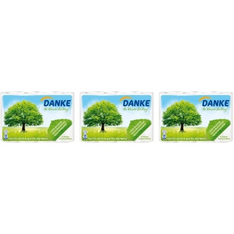 DANKE Household Towel Rolls 3-ply made from 100% Recycled Paper 12 Rolls (45 Sheets per Roll) - Pack of 3