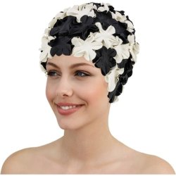 Fashy Women's Rubber Petal Swim Cap Black White