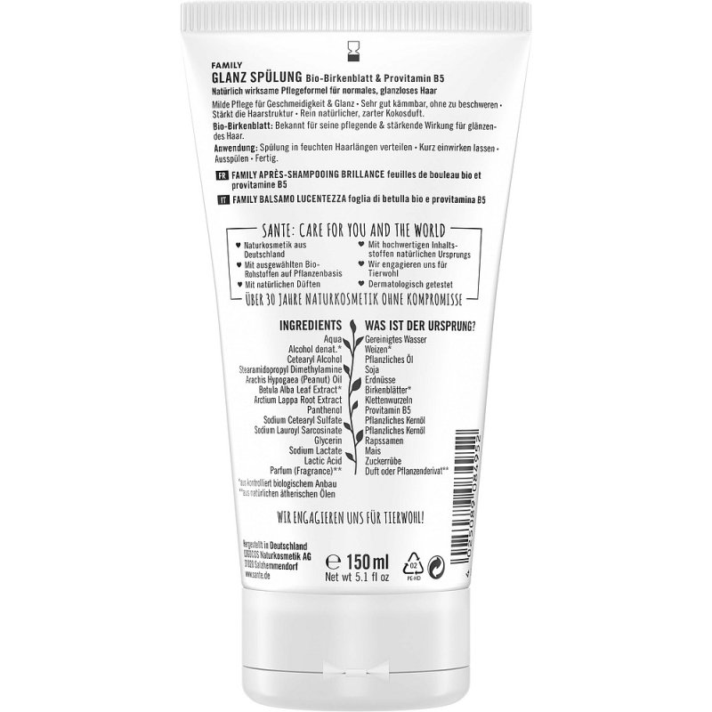 Sante Naturkosmetik Glanz Spülung Bio-Birkenblatt & Provitamin B5 Après-shampoing non-professionnel 150 ml Femmes