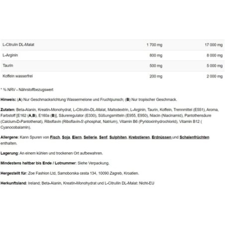 Zoe Nutrition Furiosa Pre-Workout 300g Fruit Punch