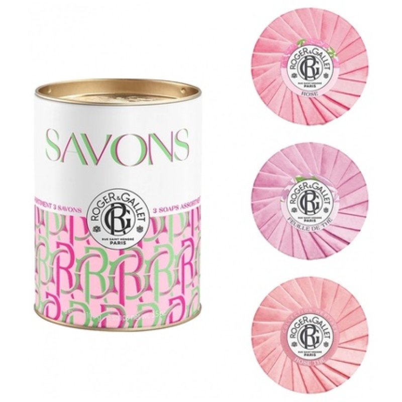Roger Gallet Gift Set - Beneficial Soaps - Box Of 3 Beneficial Soaps - Rose 100g, Rose Tea 100g, Leaf