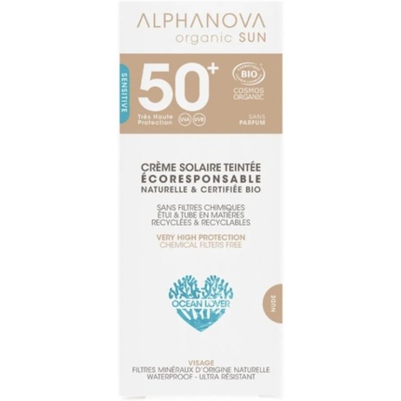 Alphanova Sun Sensitive SPF50 Nude Tinted Cream Fragrance Free Organic 50g