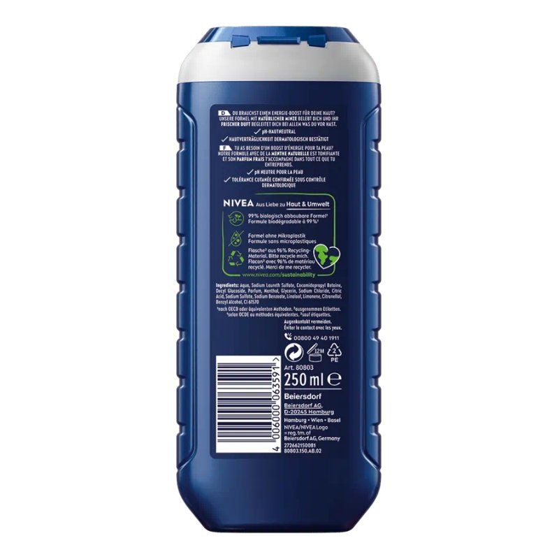 NIVEA Men Energy 250 ml Gel douche Hommes Corps, visage et cheveux