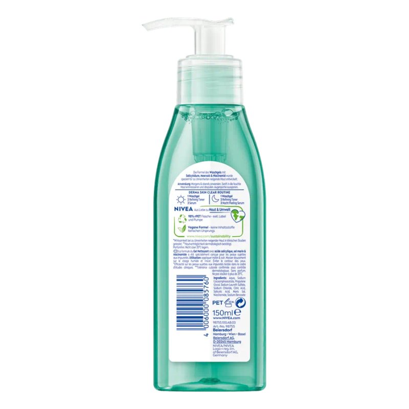 NIVEA Derma Skin Clear Gel nettoyant Unisexe 150 ml