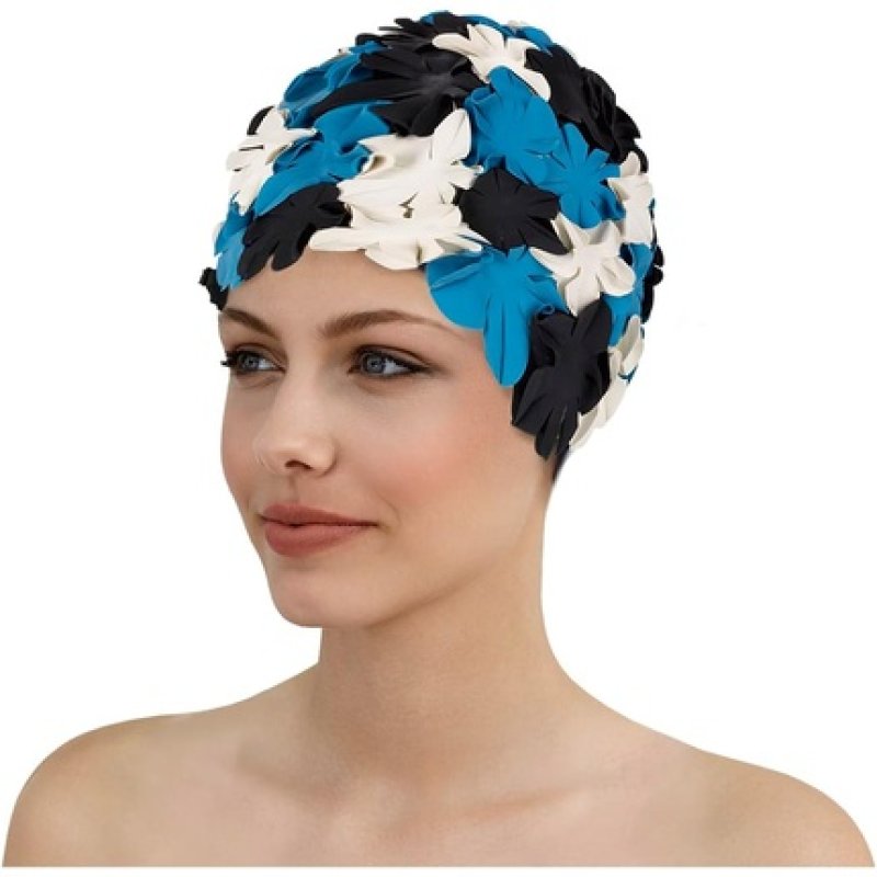 Fashy Women Rubber Petal Cap Black White Blue One Size