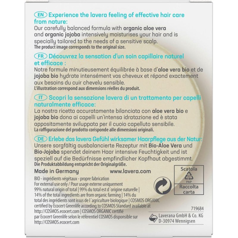 Lavera Shampooing solide basis sensitiv Hydratation & Soin