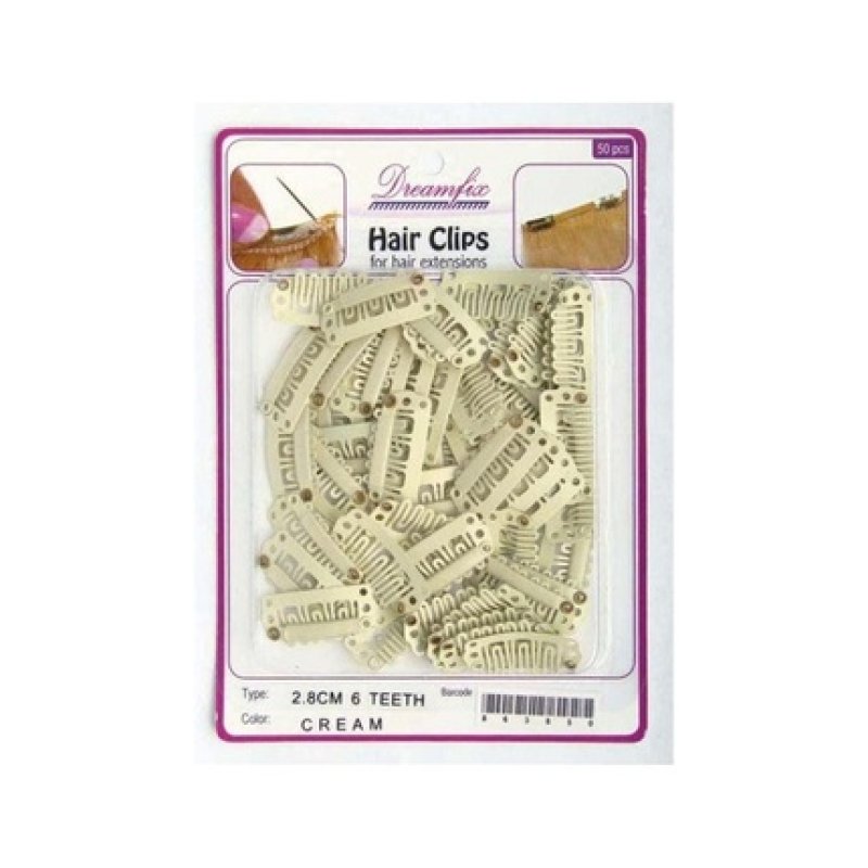 Dreamfix Hair Clips - 50 Pieces, 6 Teeth, 2.8 Cm, Cream