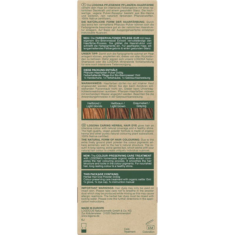 LOGONA Naturkosmetik Nourishing Plant-Based Hair Color with Organic Henna for Intense Color and Shine 100g Flame Red