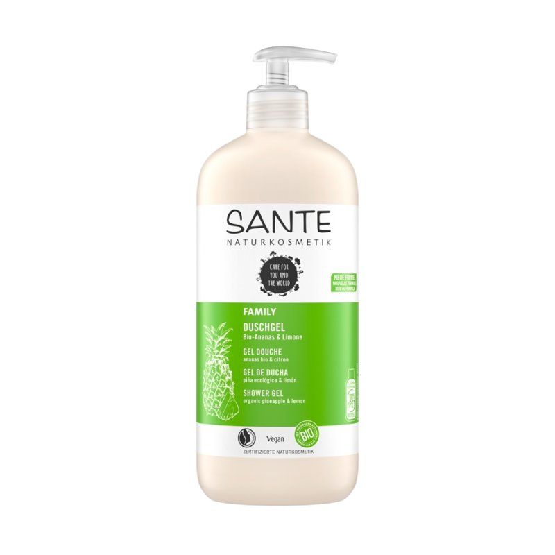 Sante Naturkosmetik Bio Pineapple & Lemon Shower Gel 500ml - Family Size with Pump Dispenser - Vegan