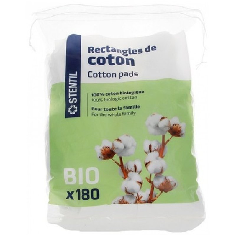 Stentil Cotton Rectangles 180 Pieces - 100% Organic Disposable Cotton