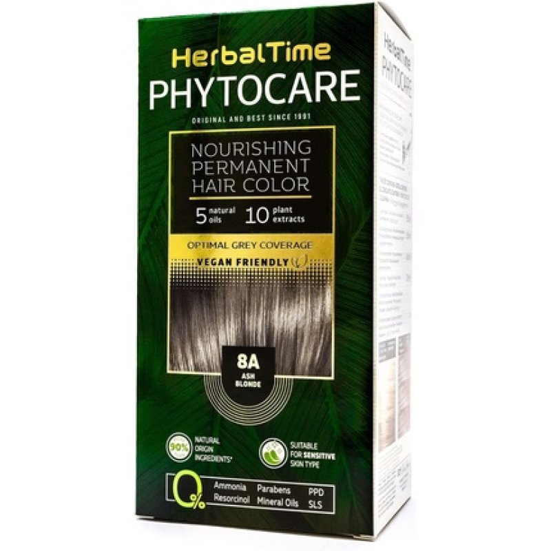 Herbal Time Phytocare Permanent Hair Dye Color Ash Blonde 8A