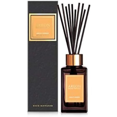 Areon Home Fragrance Luxury Perfume Reed Diffuser with 10 Rattan Reeds - Gold Amber