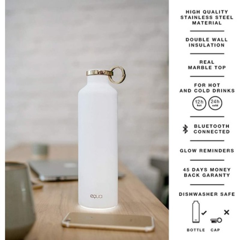 EQUA Smart Water Bottle 23oz with Bluetooth Connection and Light Signal Reminders - Double-Walled Vacuum Insulated