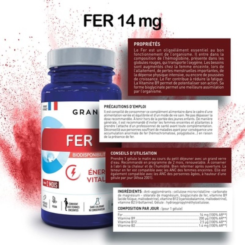 Granions Iron 14mg 60 Capsules - Energy and Vitality Food Supplement