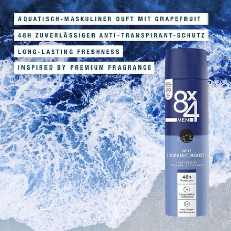 8X4 Men Deo N° 17 Oceanic Boost 150ml Deospray for Men with Refreshing Scent 48h Anti-Perspirant Protection