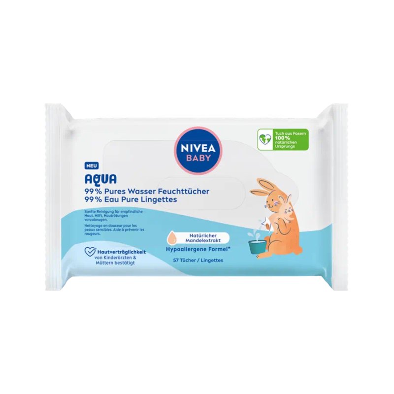 NIVEA Baby AQUA Wet Wipes for Gentle Cleansing of Sensitive Skin 57 Wipes
