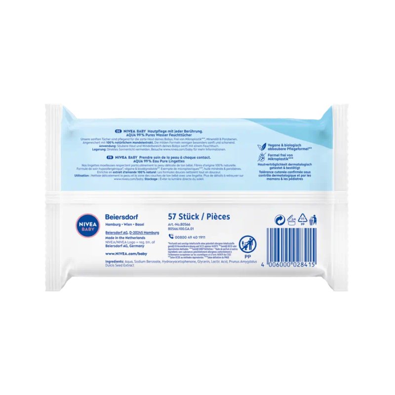 NIVEA Baby AQUA Wet Wipes for Gentle Cleansing of Sensitive Skin 57 Wipes