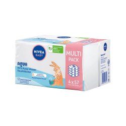 NIVEA Baby AQUA Wet Wipes for Gentle Cleansing of Sensitive Skin 57 Wipes - Pack of 4