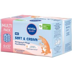 NIVEA BABY Soft & Cream Moisturizing Wipes for Babies with Almond Oil and Vitamins 57 Wipes - Pack of 4
