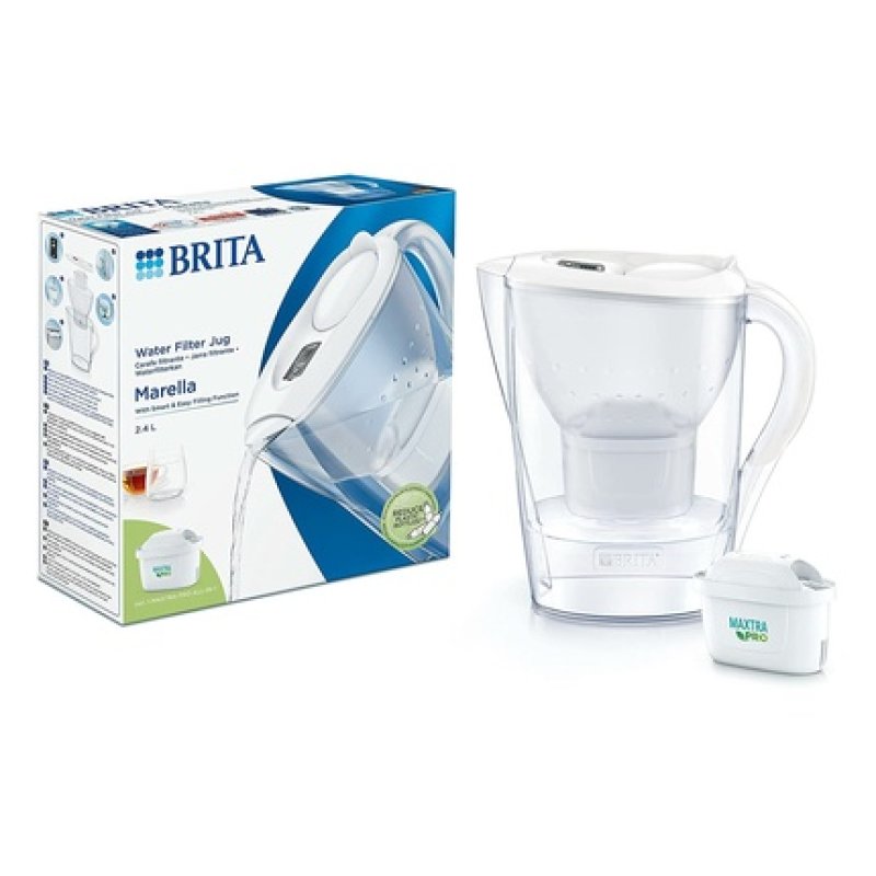 BRITA Marella Cool Filter Carafe with 1x MAXTRA PRO ALL-IN-1 Filter Cartridge White 2.4L
