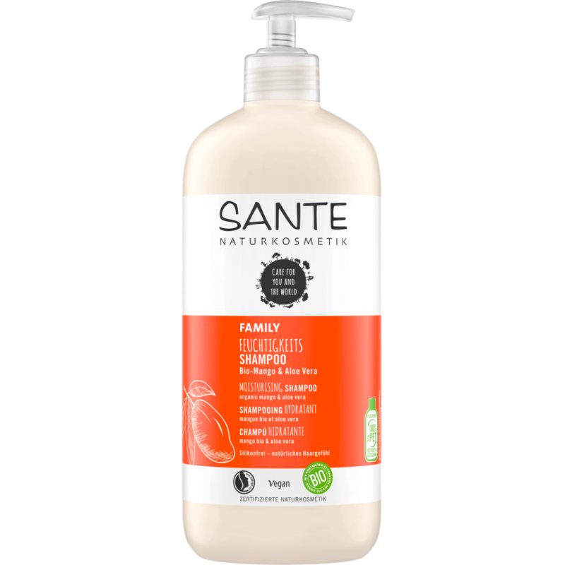 Sante Naturkosmetik Feuchtigkeits Shampoo Bio-Mango & Aloe Vera 500 ml Shampoing Non-professionnel Femmes
