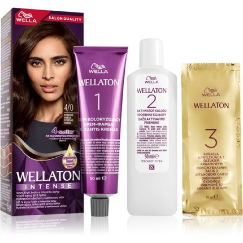 Wella Wellaton Intense Permanent Hair Color with Argan Oil - 4/0 Medium Brown, 1 piece