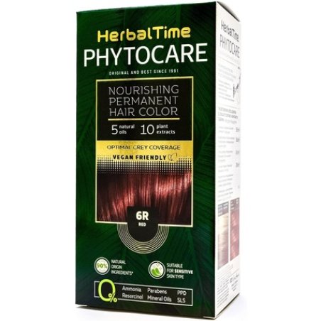 Herbal Time Phytocare Permanent Hair Dye Color Red 6R - Professional Natural