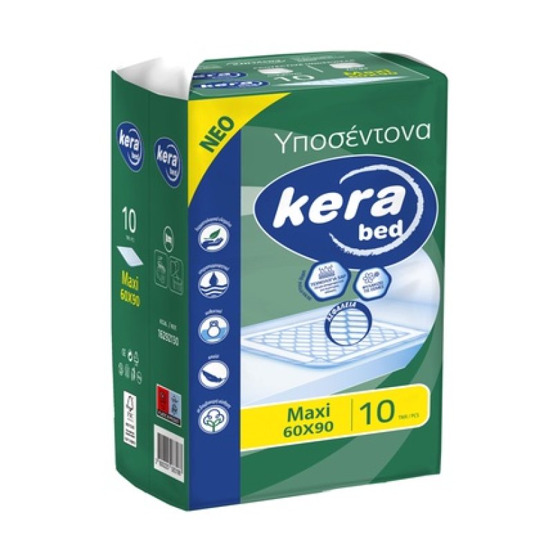Kera Maxi Absorbent Incontinence Bed Pad - 10 Disposable Patient Pads, 60 X 90 Cm, Cotton Feel Comfort, Waterproof