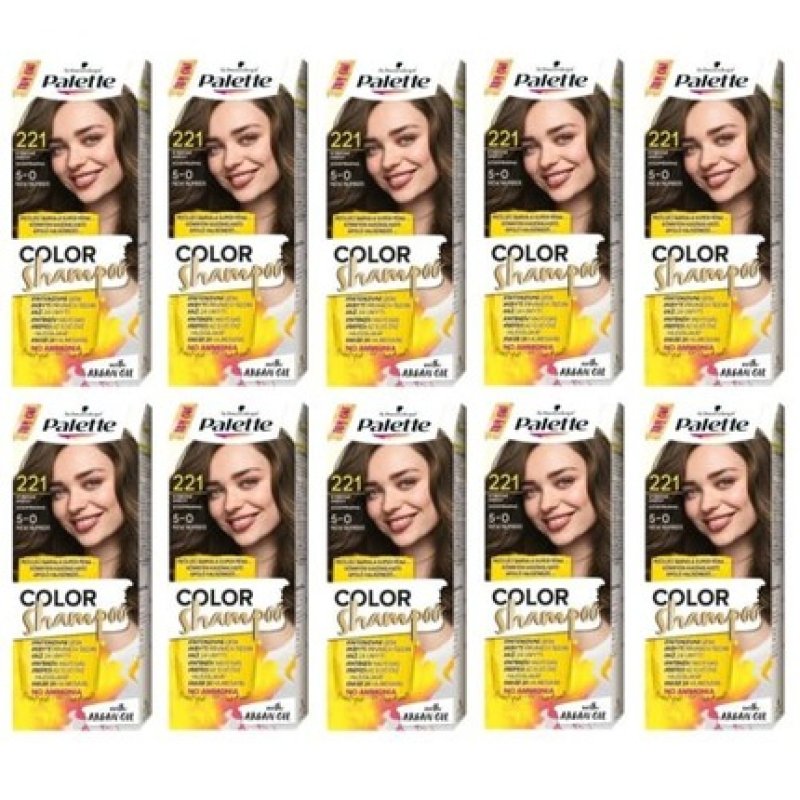 Schwarzkopf Palette Color Shampoo Hair Color 5-0 221 Medium Brown - Pack of 10