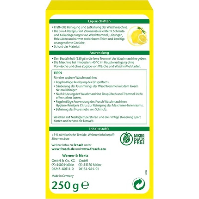 Frosch Citrus Washing Machine Hygiene Cleaner, 250 G, 113989
