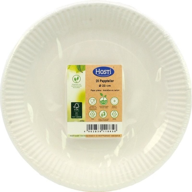 Hosti Party Plates - 20 Pieces, 23 Cm Round, White