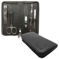 Pfeilring Solingen Manicure Set - 5 Pieces, Genuine Leather, Black
