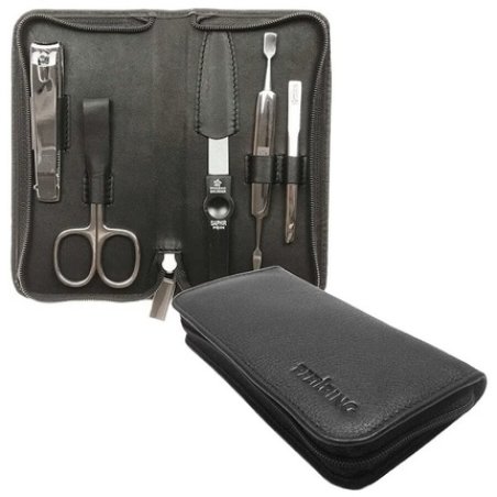 Pfeilring Solingen Manicure Set - 5 Pieces, Genuine Leather, Black