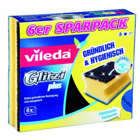 Vileda Glitzi Plus Washing Up Sponge Thorough Hygienic and Absorbent 6 Pieces
