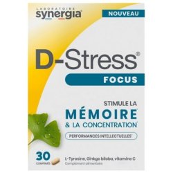 Synergia D-Stress Focus Dietary Supplement with L-Tyrosine 30 Tablets