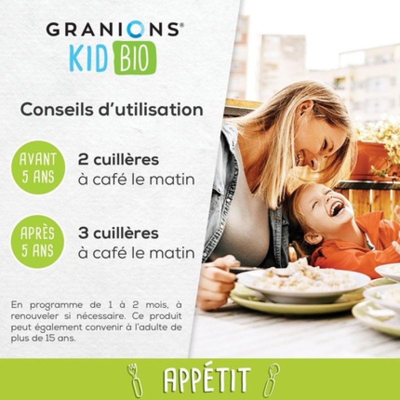 Granions Kid Bio Appetite Certified Organic Apple Flavor - Helps Stimulate