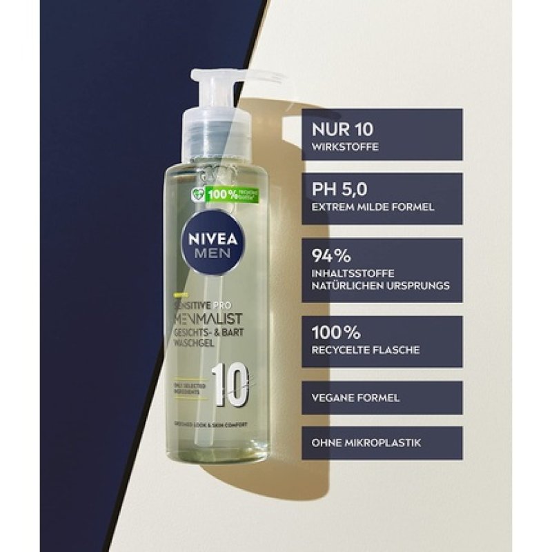 NIVEA MEN Sensitive Pro Minimalist Face and Beard Wash Gel 200ml