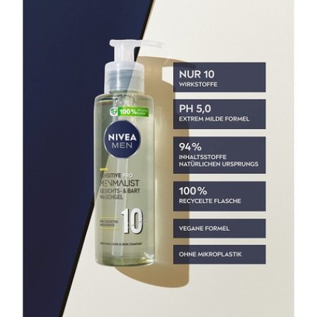 NIVEA MEN Sensitive Pro Minimalist Face and Beard Wash Gel 200ml