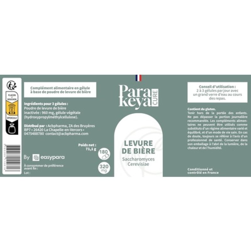 Parakeya Brewer's Yeast 320mg Dietary Supplement 180 Capsules