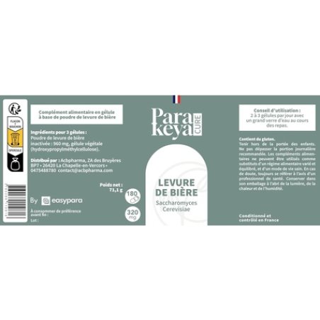 Parakeya Brewer's Yeast 320mg Dietary Supplement 180 Capsules