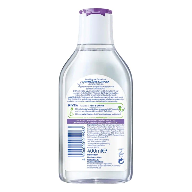 NIVEA Soothing Micellar Water for Sensitive Skin with Dexpanthenol and Amino Acid Complex 400ml