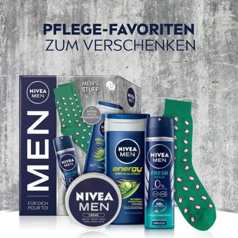 NIVEA MEN Mens Stuff Gift Set with Moisturizing Care Products - Includes NIVEA MEN Energy Shower Gel, Fresh Ocean