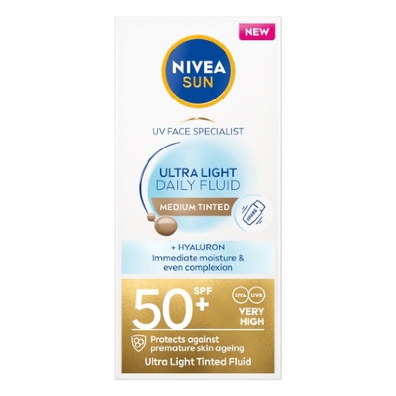 Nivea Sun Ultra Light Daily Fluid Spf50 Sunscreen Cream With Medium Pigment 40ml