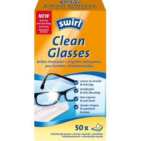Swirl Glasses Cleaning Wipes - Alcohol-based Moist Glasses Cleaning Wipes with Anti-Fog Effect for Clear Vision