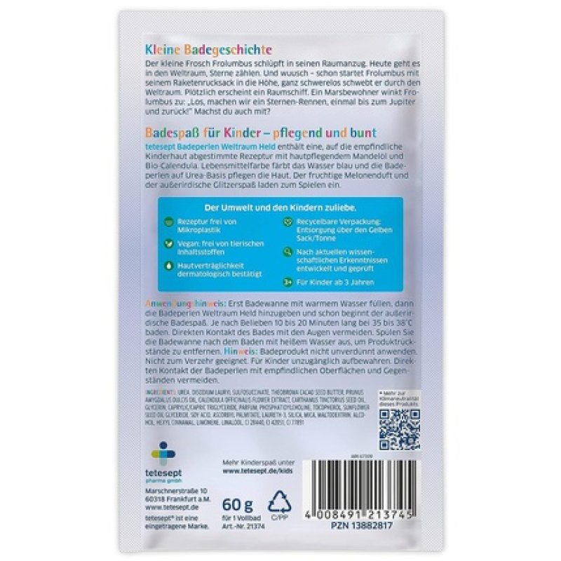 tetesept Children's Bath Fun Space Hero Bath Pearls with Glitter and Melon Scent 8 x 60g - Pack of 8