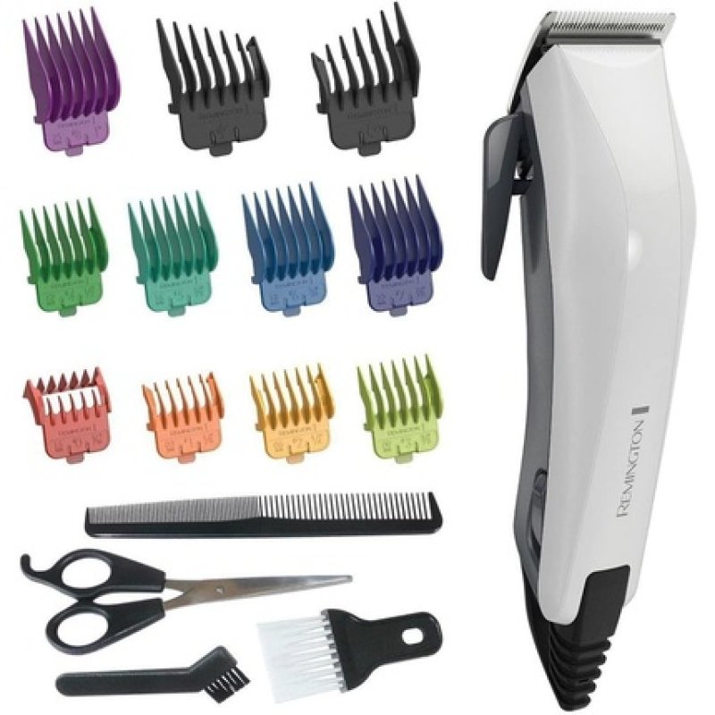 Remington ColourCut Hair Clipper Kit with Neck Duster and 9 Colour Coded Combs Scissors Comb Taper Lever Stainless