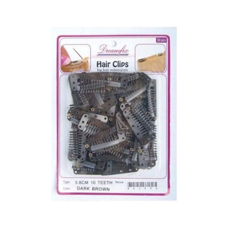 Dreamfix Hair Clips - 50 Pieces, 10 Teeth, 3.8 Cm, Dark Brown