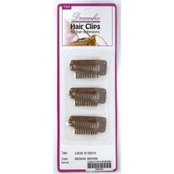 Dreamfix Hair Clips - Medium Brown, 3 Pieces, 10 Teeth, 3.8 Cm