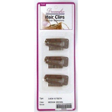 Dreamfix Hair Clips - Medium Brown, 3 Pieces, 10 Teeth, 3.8 Cm