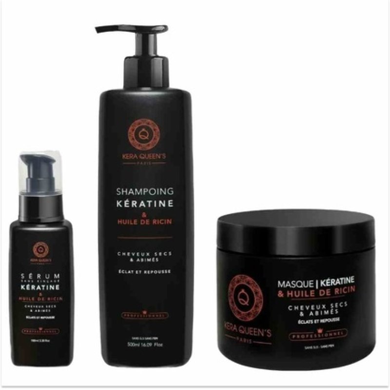 Kera Queen's Keratin & Castor Oil Mask 500ml Shampoo 500ml Serum 100ml - Pack of 3